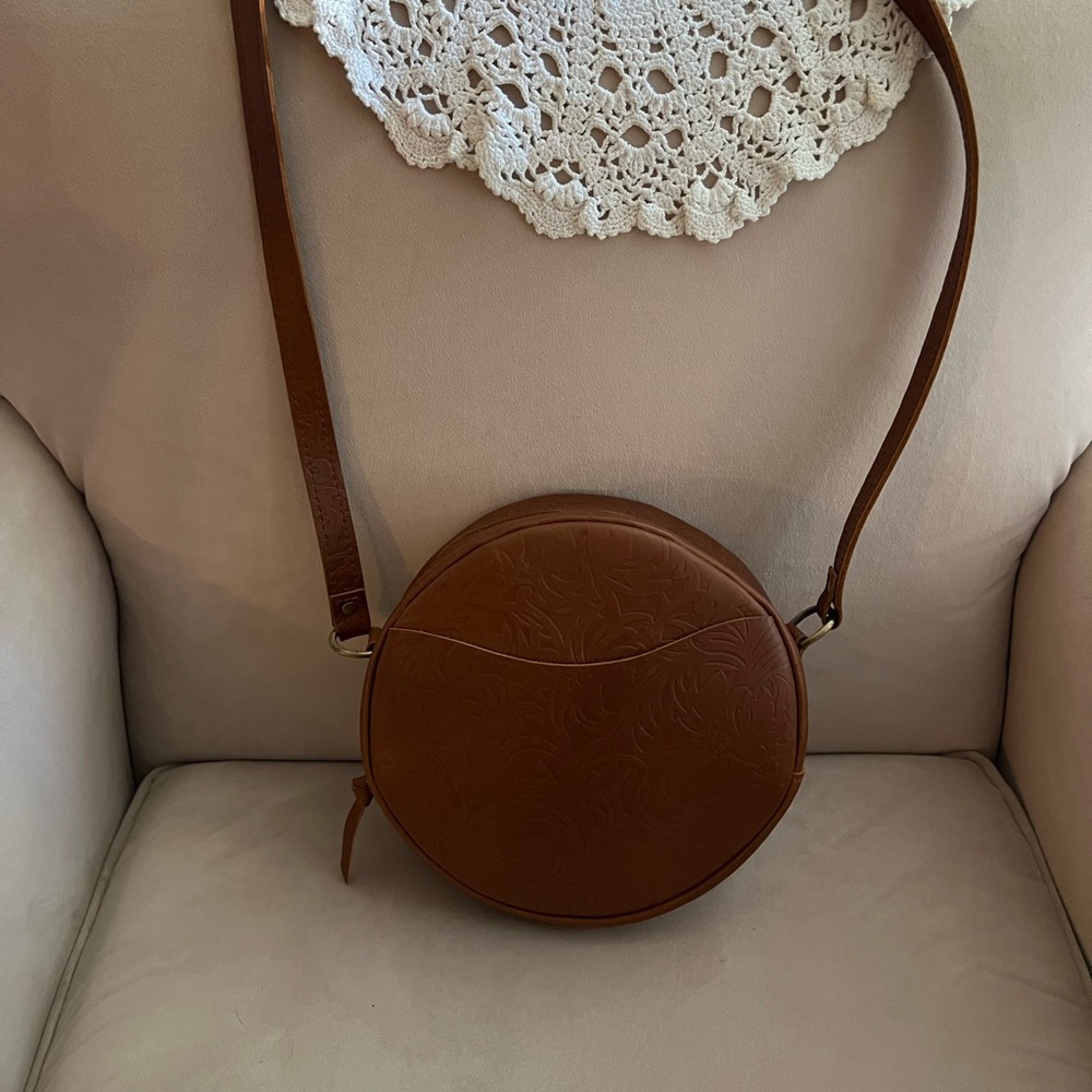Elegant Brown Portland Leather Large Circle Crossbody Bag